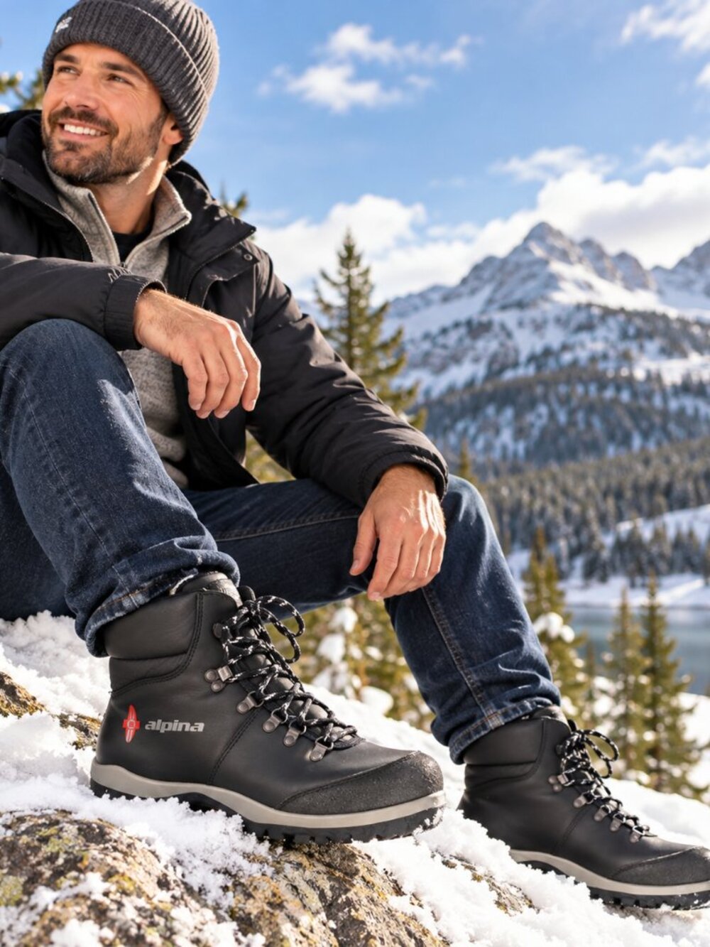 Vintage Men's 9.5-10 Alpina Black Lace Up Winter Snow Boots